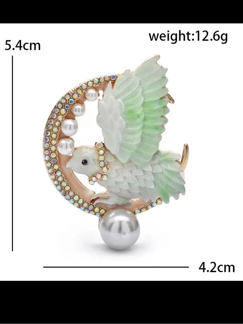 Celestial Classy White Bird Pearl Crystal Gold Brooch